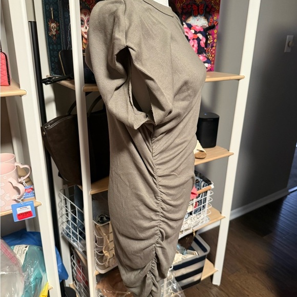 Michael Stars Ruched Ricci Cap-Sleeve Rib Dress — Size Large - Picture 3 of 7